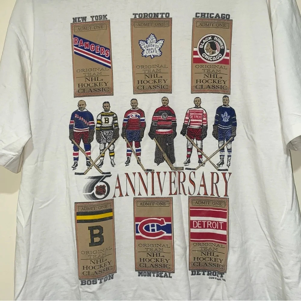 Vintage 1991 NHL 75th Anniversary Single Stitch Hockey NHL Graphic Shirt Size L - Picture 15 of 16